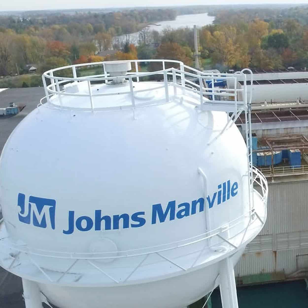 Ariel view of Johns Manville water tower