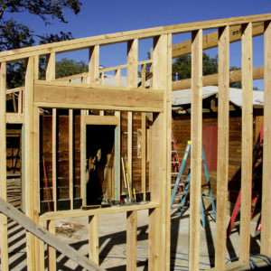 Wall frames being built during an extension project on a home