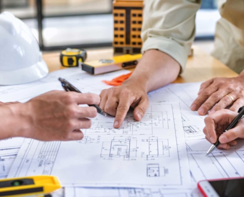 Commercial construction workers during the consulting phase