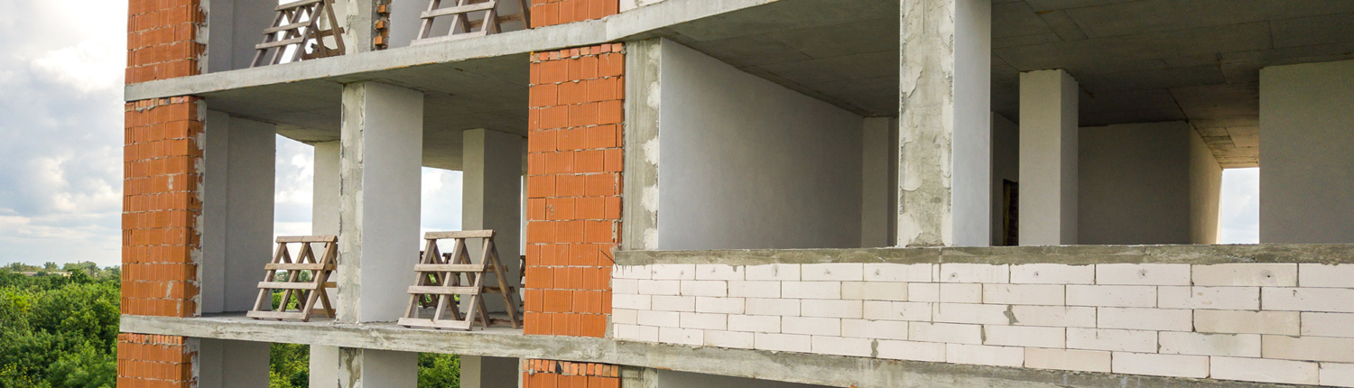 building in construction during the brick masonry process