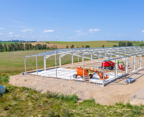 Contractors working on an agricultural construction project