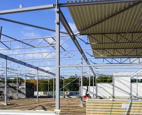 Image of a pre-engineered metal structure being built up